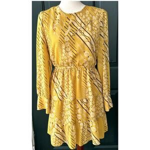 BA&SH Sz M Ophe Lady Dress Tiered Mustard Yellow Long Sleeve Cottagecore